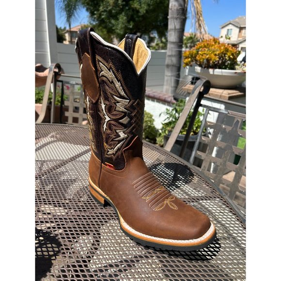 Men Western Square Toe Brown Boot - Picture 4 of 6